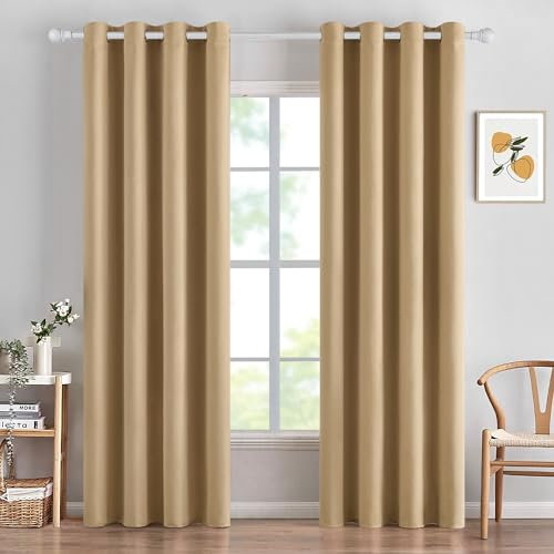 MIULEE Verdunklungsvorhänge Dunkler Sandton Vorhänge Blickdicht 2er Set 225 cm Lang, Gardinen Fenster Abdunkeln Ösen Wohnzimmer Schlafzimmer, Fenster Vorhang Verdunkelung Thermovorhang H 225 x B 140