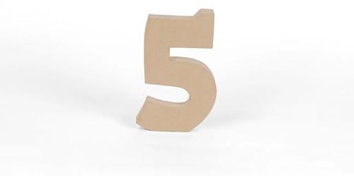 Décopatch AC889Cpack 3x Ziffer 5 aus Pappmaché, 12x2,5x20cm Kraftbraun