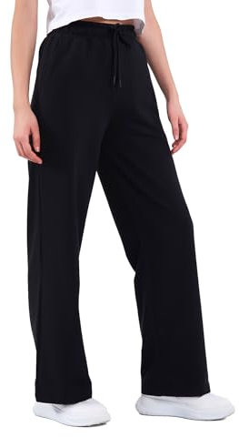 Comeor Pantalon de Jogging pour Femme - Pantalon de Sport Long en Coton - Pantalon de survêtement Ample avec Taille élastique et Jambe Droite, Noir, S