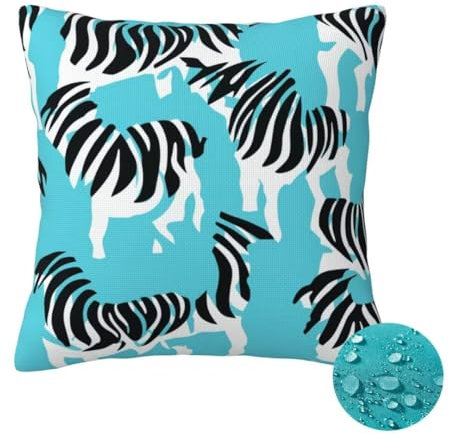 Outdoor Kissen Wetterfest 2 Stück Blau Kissenbezug 60x60 cm, Sommer Gartenkissen Deko Outdoor Sitzkissen Wetterfest, Kissenbezüge Zebra Pillow Cover Outdoorkissen für Balkon Patio Garten Deko -OZ491