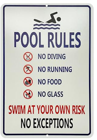 Signalisation décorative de piscine, panneau indicateur en métal, texte humoristique, signalisation d'avertissement, décoration de style rétro pour zone de piscine personnelle