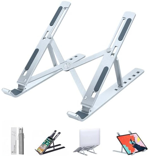 EASE8 Mini Laptop Stand Portable Riser ABS+Silicone Ergonomic Foldable Mini Computer Stand With Adjustable Height Lap Desk for Mini Laptops, iPads and tablets MacBook Air (White)