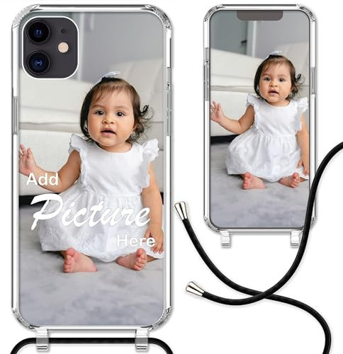CoverHeld Handyhülle kompatibel mit iPhone 11 mit schwarzem Band selbst gestalten - Silikon Hülle mit Band personaliseren - Dein Design/Bild - Handykette Kordel Band in Schwarz