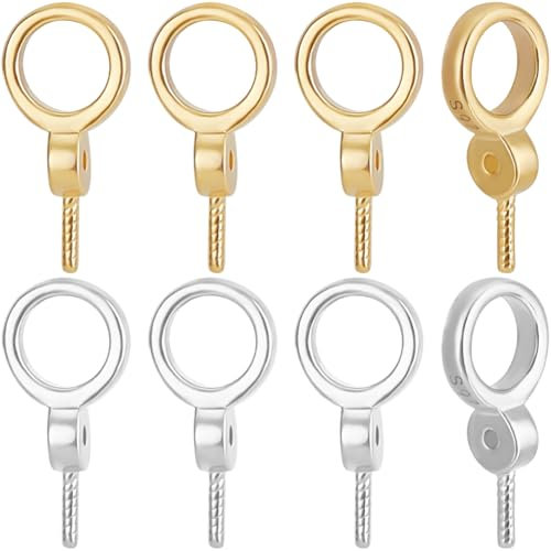 Beebeecraft 1 Box 10Pcs Screw Eye Pins 6mm 925 Sterling Silver Small Cup Screw Eye Pin Bails Clasps Connector for Jewelry Making Supplies Half Drilled Beads Pearls DIY Crafts