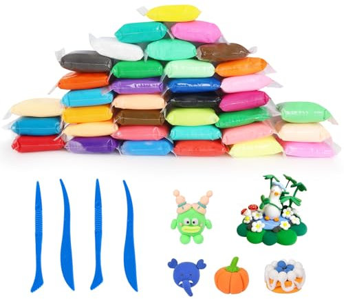Modelliermasse Set Kinder, 72 Stück Farben Knete Lufttrocknend für Kinder mit 6 Stück Knetwerkzeug, Magic Clay Spielzeug Geschenke für Jungen Mädchen ab 3 4 5 6 7 8-12 Jahre