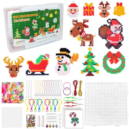 Bügelperlen Weihnachten, Bügelperlen Platten mit Steckperlen 5mm und Bügelpapier Zubehör, Bügelperlen Vorlagen Basteln Weihnachten Handwerk für Kinder Geschenk Weihnachtsdekoration