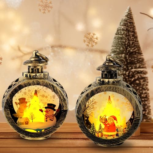 LYPPUL Weihnachtsdeko Laterne, 2 Stück Laterne Weihnachten, Weihnachtslaterne LED Flammenlose Weihnachtskerzen Weihnachten Deko Beleuchtete Windlicht Weihnachten Vintage zum Aufhängen für Innen Außen