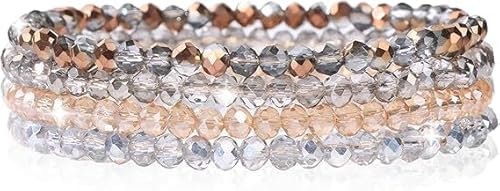 Armband Damen Kristall Perlen, Mehrschichtiges Stein Armband, Boho Modeschmuck für Frauen & Mädchen (Gold)