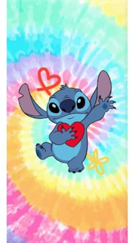 Halantex STITCH Herzen - von Disney Lilo und Stitch Duschtuch Strandtuch Badetuch Beach Towel - 100% Baumwolle - Abmessungen 70 x 140 cm - mehrfarbig