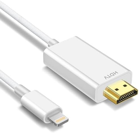 NCGGY Light ning to HDMI Adapter Cabl e,HDMI Cable for i-Phone,4M 1080P Digital AV Adapter Sync Screen Connector Cable Compatible for Phone 14 13 12 11 XS i-Pad to HDTV Projector Monitor