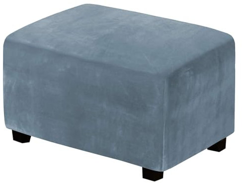 ZJQJRMB Samt Ottomane Schonbezug Rechteckig,Hockerbezug Elastisch Antirutsch Bezug Für Ottomane Falten Waschbar Sofahusse Zum Wohnzimmer-Blue-C||M