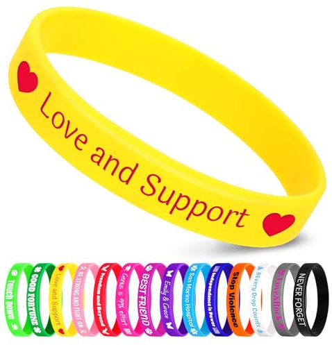 Jodimitty 20 Stück Personalisiertes Armband Silikon Armbänder Damen Herren, Custom Text & ICON, Bulk Armband für Event Festival Hochzeit Party Bewusstsein Motivation, 202x12mm (Gelb)