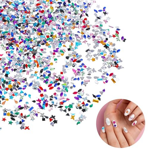 Ouligay 2000 Stück Acryl Bunte Schmucksteine Set, Strasssteine Nagel Charms, Mini Bunt Glitzersteine für Nagelkunst Kunsthandwerk Textilien Fotorahmen DIY Grußkarten