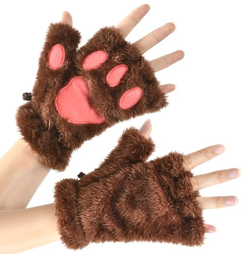 Guantes de Pata de Gato, Guantes de Gato, Guantes Felpa Sin Dedos, Guantes de Garra de Gato Lindo, Guantes Garra Gato Cálidos de Invierno para Mujer Niña Cosplay Accesorios