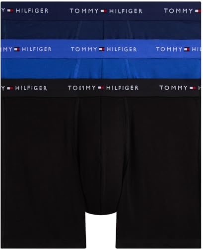 Tommy Hilfiger Men’s 3 Pack Boxer Briefs with Logo Waistband, Multicolor (Nob Blu/Prp Nvy/Blk), L
