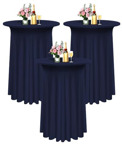 3 Packs Spandex Cocktail Tischdecke mit Röcken 80x 110cm, dunkelblauer Stretch Cocktail Tisch für hohen Tisch, Cocktail Runde Tisch Cover für Bar Hochzeit Cocktail Party Banketttisch (Marineblau)