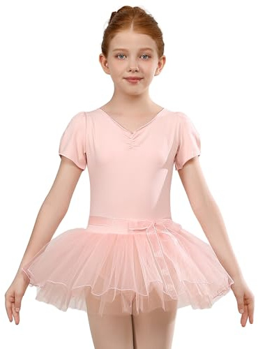 HIPPOSEUS Dansdräkt för flickor klassisk balett tutu klänning för flickor, Rosenröd, 6-8anni(altezza 120-130cm)