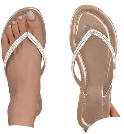 Generisch Damen-Zehentrenner,Damen Zehentrenner Flip Flops für Damen Mode Strasssteine Sommer Strand Komfort Plattform Sandalen Badelatschen Yoga-Matte und rutschfesten Gummifußbett Größe Gold 36