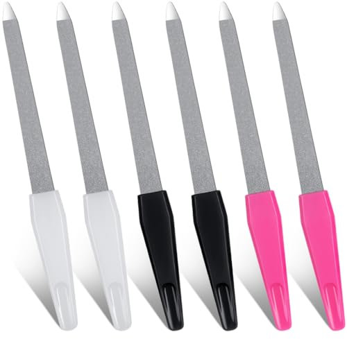 SWKJ Metal Nail Files 6 Pack, Nail Files for Natural Nails with Sapphire Grit, Professional Nails Accessories Tools for Home Salon Use, Nail File Set for Shaping Styling Natural Gel and Acrylic Nails