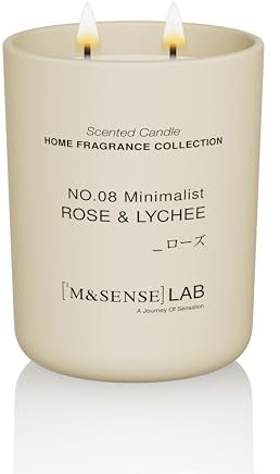 M&SENSE Grande Candele alla Soia 470g in Vetro, Rosa & Lychee, 110H Combustione, Naturale Candela Non Tossico, Doppio Stoppino in Cotone, Aromaterapia Relax, Regalo di Lusso Donne & Mamma