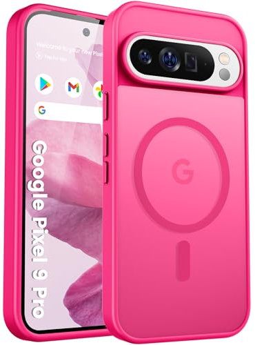 PuyaTeya für Google Pixel 9/9 pro Hülle, mit Magnetisch, Militärschutz Transluzent matt stoßfest Anti-Kratzen/Anti-Fingerprint/Anti-Glatte Handyhülle für Pixel 9/9 pro (Neon Pink)