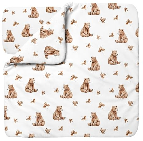 waldin Babybettwäsche Bambus Viskose Set ohne Bezug, Bärchen/Weiß | Hypoallergen, Atmungsaktiv, Thermoregulierend und Antibakteriell, Decke und Kissen mit Füllung, für Jungen und Mädchen