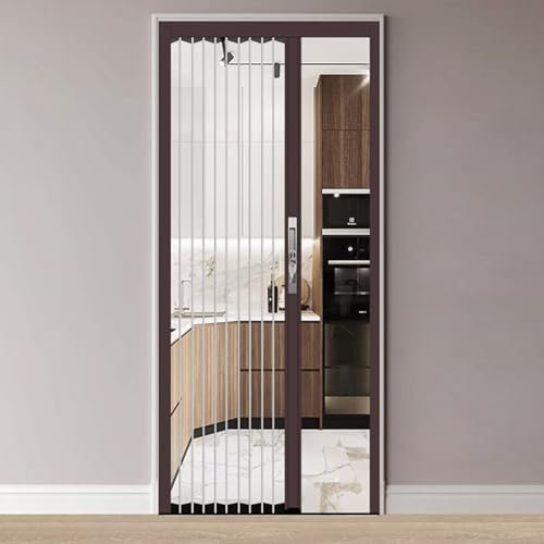 POWRZZZY Teleskop-Falttüren Kleine Aluminium Falttür 100x203cm Raumtrenner Schiebetür Multifold Innentür für Küche Waschküche Bad(Brown,62x203cm)