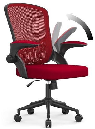 naspaluro Computer Desk Chair, Ergonomic Office Chairs with Flip-up Armrests, Mid-Back Mesh Chair with Lumbar Support, Home Office Chair-Red Chairs