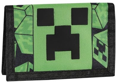 Minecraft Offizielle Minecraft Geldbörse mit praktischem Klettverschluss, Außentasche mit Reißverschluss, Innenfächer für Banknoten und Karten, Geschenkidee für Kinder und Jugendliche, 13 x 8,5 x 3 cm