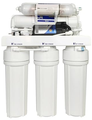 Sistema de ósmosis inversa de nivel 5 de 100 GPD con filtro de agua eléctrico de 24 V y bomba de refuerzo for purificación de agua doméstica. Con función de filtración de alta eficiencia