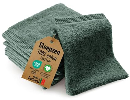 SLEEPZEN - Lot Gant de Toilette Coton Bio (Lot de 6 - Vert Green Bay) Certifié GOTS - 500 g/m² Certifié Oeko-Tex - Gants de Toilette Ultra-Absorbant - Extra Doux - Fabriqué au Portugal