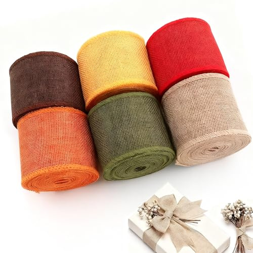 6 Rollen Geschenkband Juteband, Bunt Juteband Breit 6CM x 3M Sackleinenband Leinenband Dekoband Sackleinen Band Stoffband für Hochzeiten Geburtstagen Geschenken Dekoration