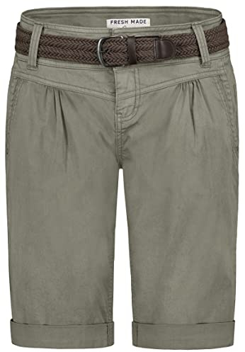 FRESH MADE Damen Caprihose mit geflochtenem Gürtel Leinen Optik Bermuda Hose