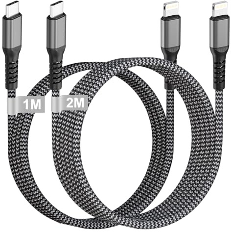 Lightning Kabel USB C 1M+2M [MFi zertifiziert], iPhone Ladekabel USBC auf Lightning Schnellladekabel Apple Kabel USB C Lightning Ladekabel für Apple iPhone 14 Pro Max 13 Mini 12 11 8 XR XS X SE, iPad