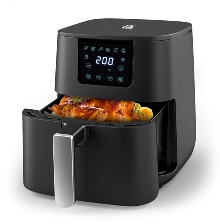 6,5 L Air Fryer Numérique, Friteuse à Air ans Huile, température maximale 200°C, 1600 W, 8 Programmes Pré-réglés, Noir mat