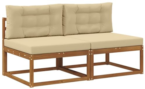vidaXL Outdoor Mittelsofa mit Kissen 2 Stück Natur, Balkon Gartenmöbel, modernes modulares Design, langlebige Entspannung, Elegante Flexibilität