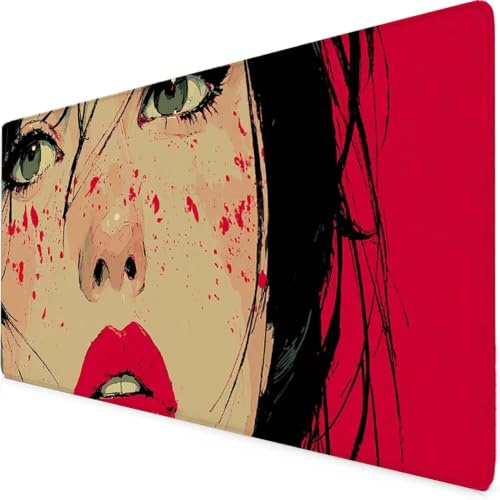 Red Mouse Mat Woman Gaming Mouse Pad Large XXL Desk Mat with Non-Slip Base and Stitched Edge Keyboard Pad for Gaming/Home/Office Work/Accessories, Improved Precision and Speed (60 x 30cm) 2881-1tb
