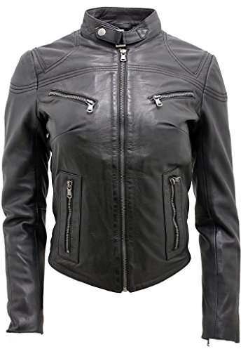 Veste de Motard en Cuir Noir pour Femmes 22