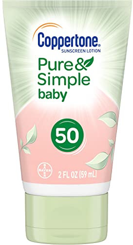 Coppertone WaterBabies Pure & Simple Tear Free Mineral Based Sunscreen Lotion Broad Spectrum SPF 50 (2-Fluid-Ounce, Travel Size)