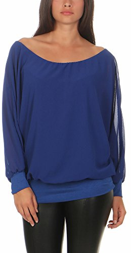 Malito Damen Chiffon Langarm Bluse | Tunika mit weiten Ärmeln | Blusenshirt mit breitem Bund | elegant - schick 6291