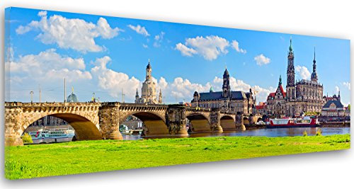 Feeby Bild auf Leinwand - Wandbilder Wohnzimmer Aesthetic - Dresden Architektur Landschaft - 100x40 cm 1tlg - Schlafzimmer Wandekoration - Bilder Zimmer - Living Room - Deko Wandbilder - Moderne Bild