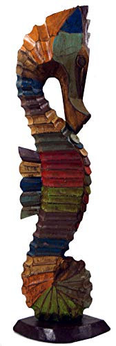GURU SHOP Holzfigur Seepferd - Bunt Gestreift, Größe: Groß (50x15x9 cm), Tierfiguren