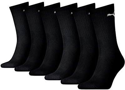 PUMA unisex Sportsocken Tennissocken Freizeitsocken Sport Crew 7312 6 Paar, Farbe:Schwarz, Menge:6 Paar (2x 3er Pack), Größe:35-38, Artikel:-200 black