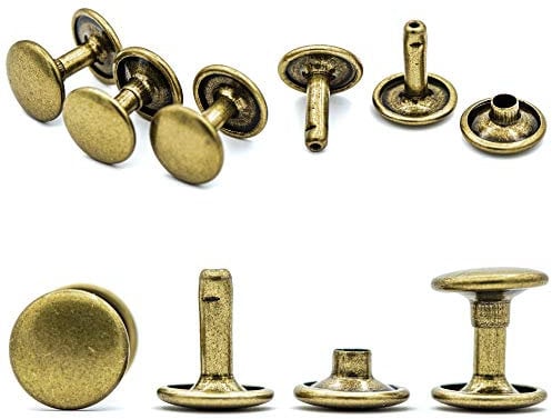 My Belt - 100 pieces hollow rivets for leather, leather rivets, 10 mm, antique brass, double cap rivets, belt rivets cap, bronze