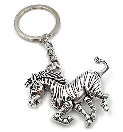 Onwomania - -Zebra Tier Steppenpferd Schlüsselanhänger - Metall Glücksbringer ideal als Geschenk z.B. für den besten Freund, die beste Freundin, Mama - Für Männer, Frauen & Kinder