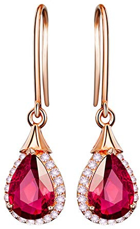 Knsam Orecchini a cerchio da donna in oro 750 gocce, ciondolo a forma di goccia d'acqua naturale 2,2 carati, con diamante sudafricano da 0,12 carati, oro rosa, Oro rosa Diamante, Colomba