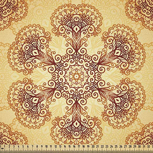 ABAKUHAUS Ethnisch Stoff als Meterware, Oriental Vintage-Ornamente, Seidiger Satin Stoff Zum benähen von Heimtextilien, 10M (148x1000cm), Dark Orange Apricot
