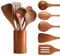 Tmkit Kochutensilien-Set, Holz-Kochutensilien und Aufbewahrungs-Holzfass – natürliches, antihaftbeschichtetes Hartholz-Spatel und Löffel – langlebig, umweltfreundlich und sicher (6 Stück)