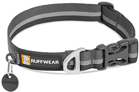 RUFFWEAR Crag Hundehalsband, Reflektierendes und Bequemes Halsband für den Täglichen Gebrauch, Granitgrau, 36–51 cm
