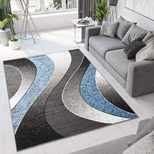 TAPISO Dream Teppich Wohnzimmer Schlafzimmer Esszimmer Kurzflor Modern Meliert Wellen Grau Dunkelgrau Blau ÖKOTEX 250 x 350 cm